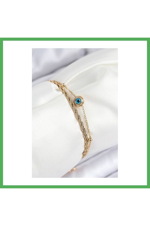 316L Steel Evil Eye Bead Model Twist Chain Gold Color Women's Bracelet Bezoss