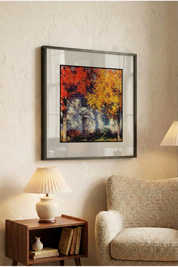 1 Piece Pvc Framed Black Wooden Framed Modern Framed Vivid Colorful Autumn Scenery Square Wooden Painting - Home, Business and Office Decoration Painting