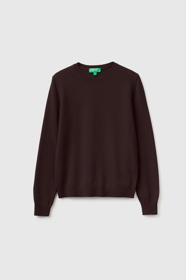 Women's Brown 100% Merino Crew Neck Sweater