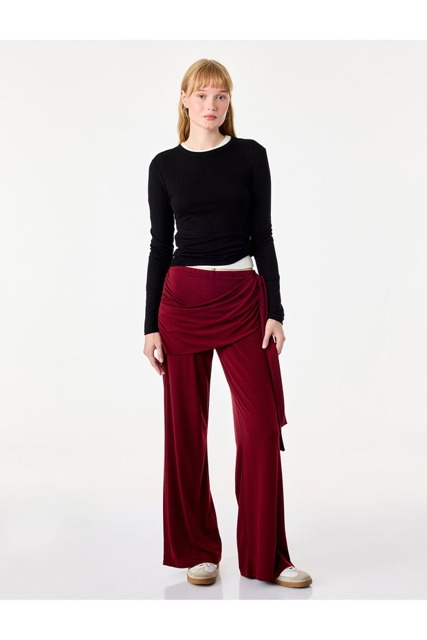 Women Red Plain Trousers