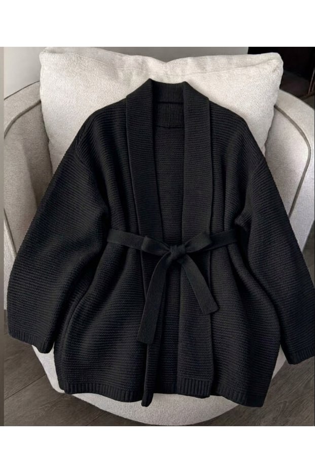Women's Belted Oversize Knitwear Tie-Up Cardigan, Jacket