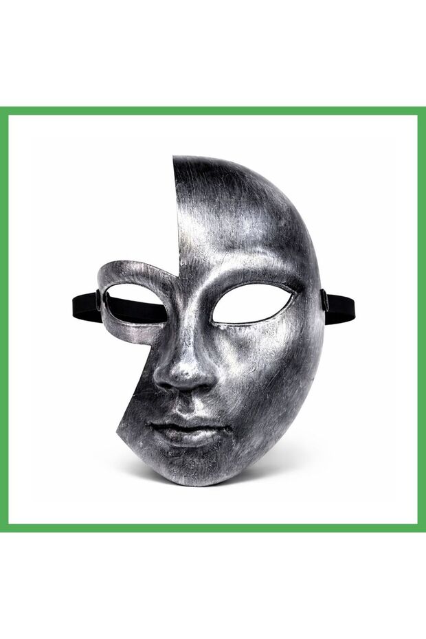 Antique Effect Silver Half Face Plastic Party Mask Bezoss