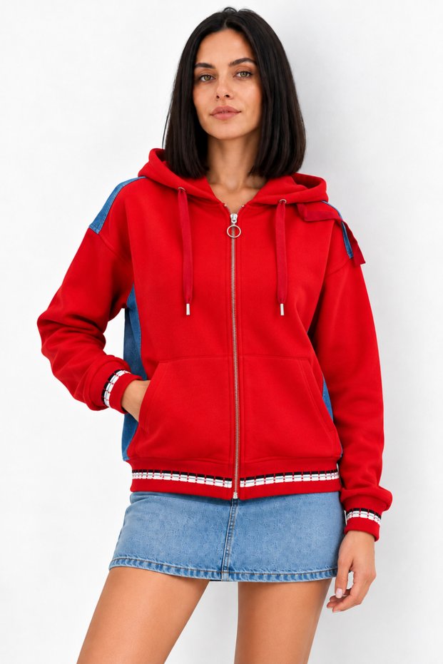 Women's Oversize Red Hooded Denim Jacket