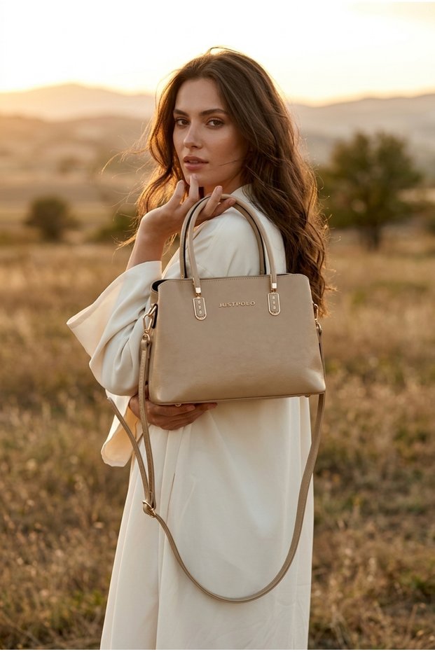 Stylish Shoulder and Hand Bag with Gold Detail, Long Strap, Daily Use Bag