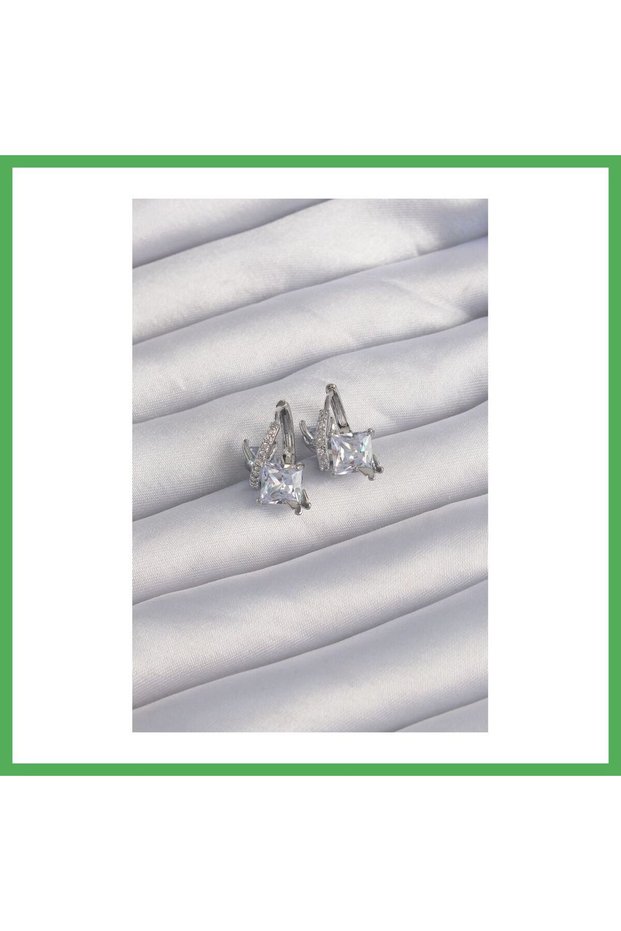 Brass Silver Color Chunky Zircon Stone Curved Minimal Butterfly Hoop Earrings Bezoss