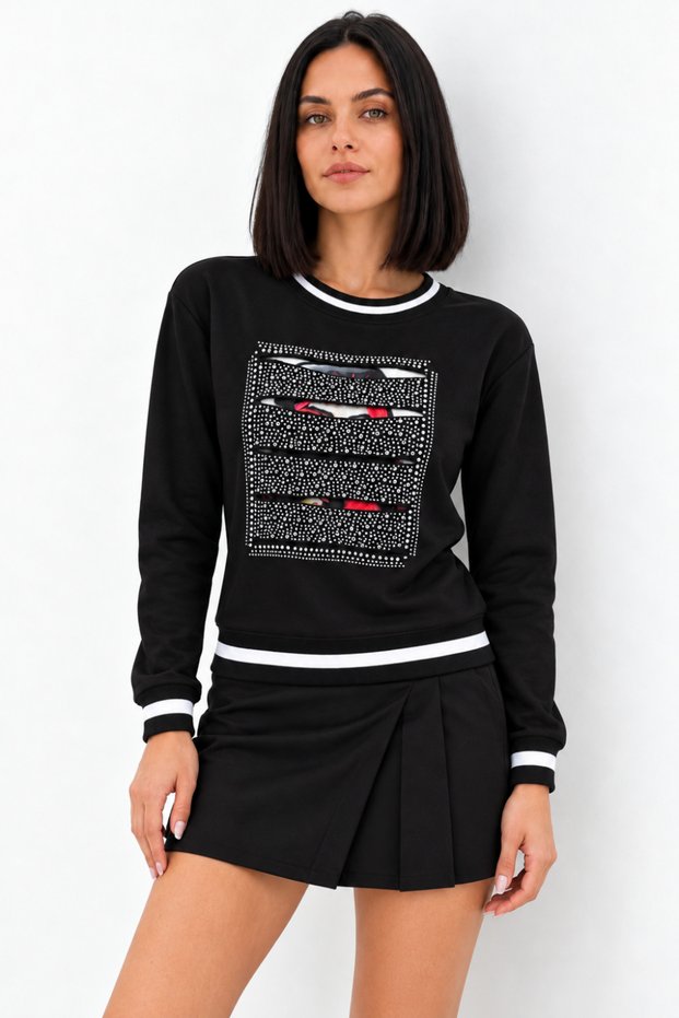 Women's Patterned Comfortable Black Sweatshirt