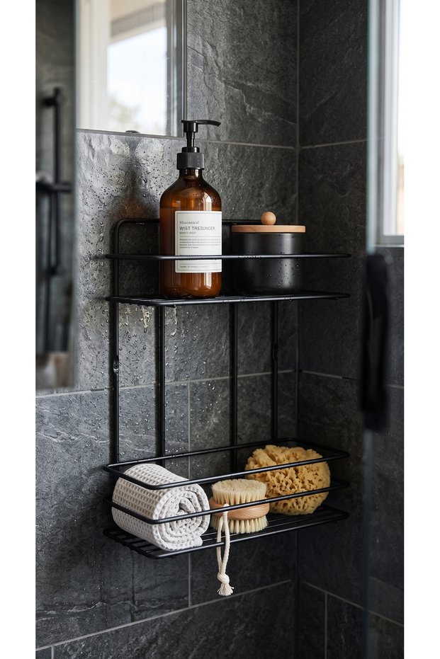 Luxury Thermoplastic Coated 2-Tier Bathroom Wall Shelf Flat Shampoo Holder Sponge Holder Soap Holder Organizer Stand