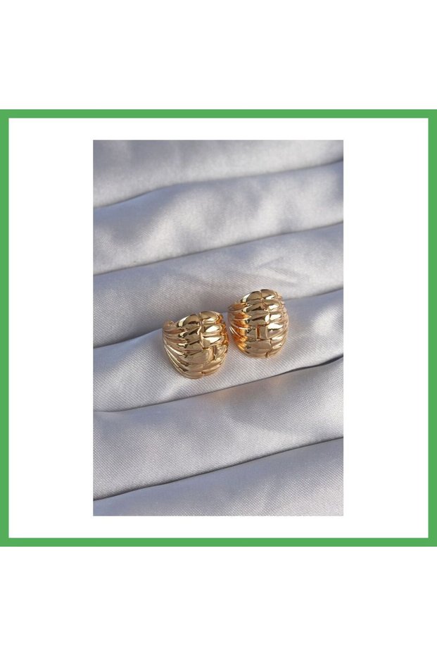 Brass Gold Color Serrated Minimal Curved Design Earrings Bezoss