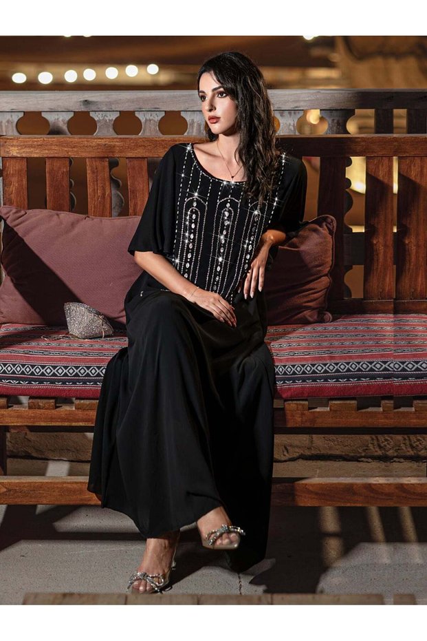 Black Rhinestone-Front Maxi Dress