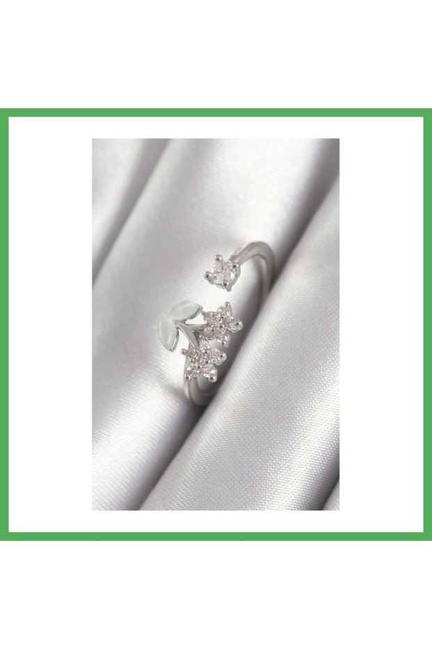 Brass Silver Color Zircon Stone Flower Model Women's Ring Bezoss