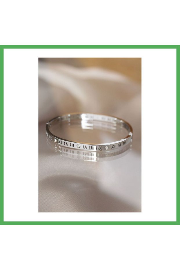 316L Steel Roman Numeral Silver Color Bracelet Handcuffs Bezoss