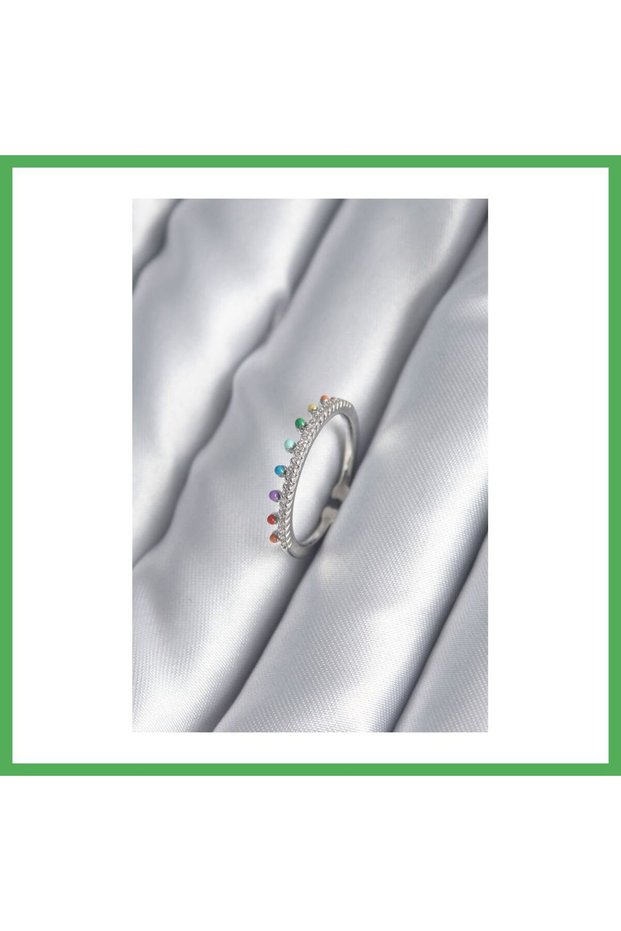 Brass Silver Color Zircon Stone Detail Women's Ring Bezoss