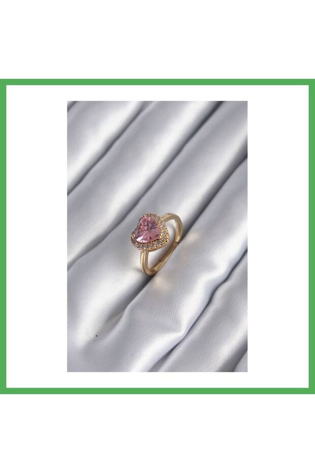 Brass Gold Color Pink Zircon Stone Charm Model Women's Ring Bezoss