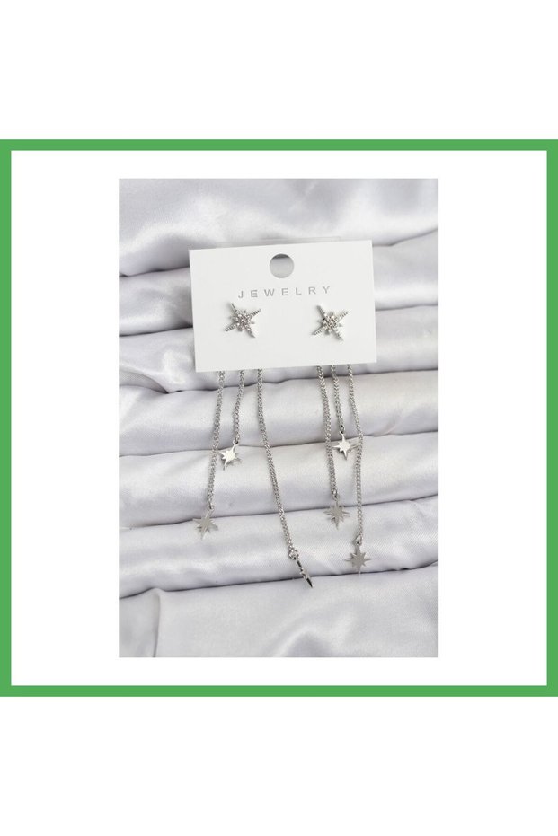Polar Star Model Silver Color Brass Dangle Women's Earrings Bezoss