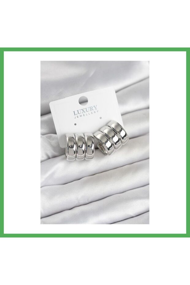 Brass Silver Color Triple Appearance Women's Earrings Bezoss