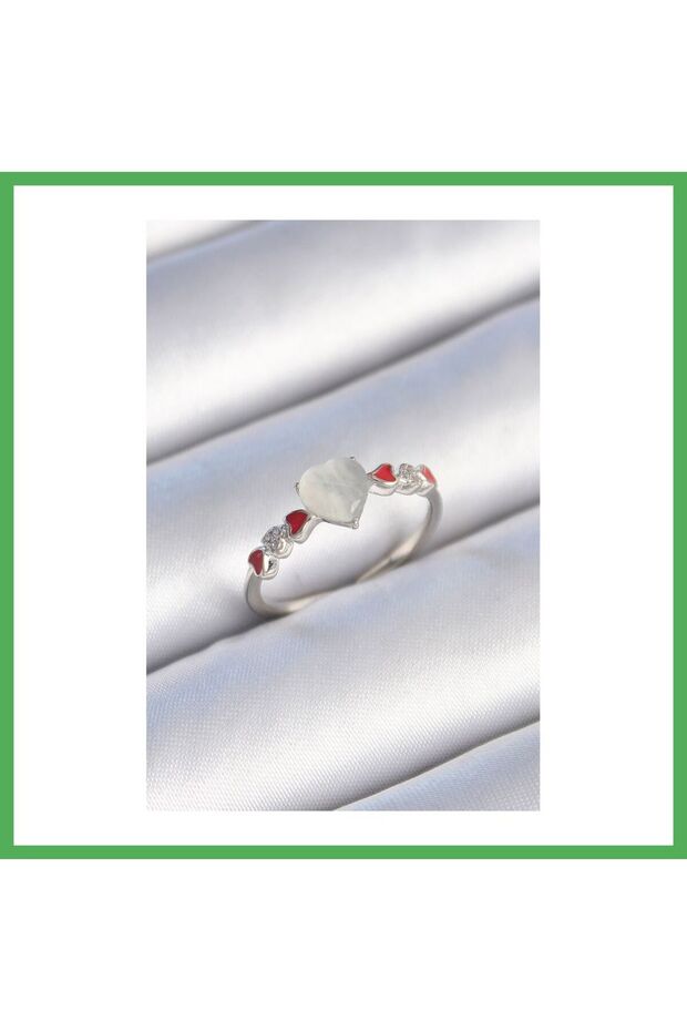 Brass Silver Color White Enamel Model Zircon Stone Detailed Women's Ring Bezoss