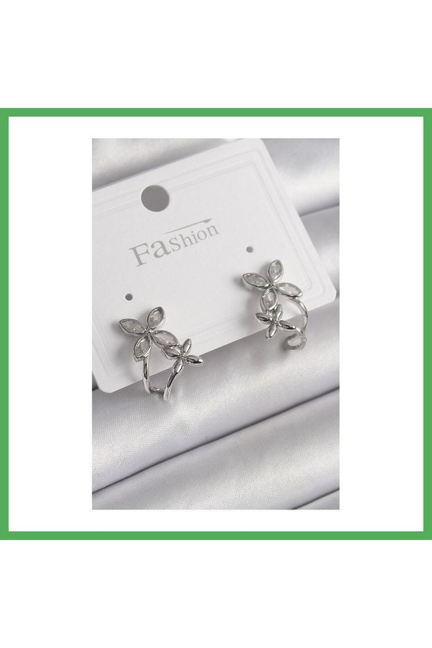 Brass Silver Color Zircon Stone 2-Piece Flower Model Women's Earrings Bezoss