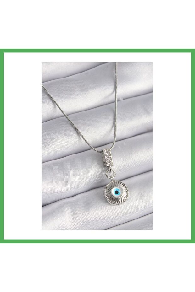 316L Steel Silver Color Zircon Stone Evil Eye Bead Model Women's Necklace Bezoss