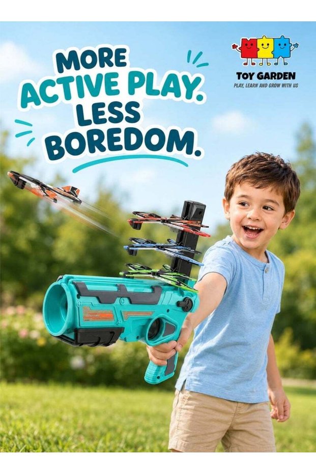 Assorted Color Airplane Launcher Gun Toy with 4 Foam Glider Planes – Catapult Flying