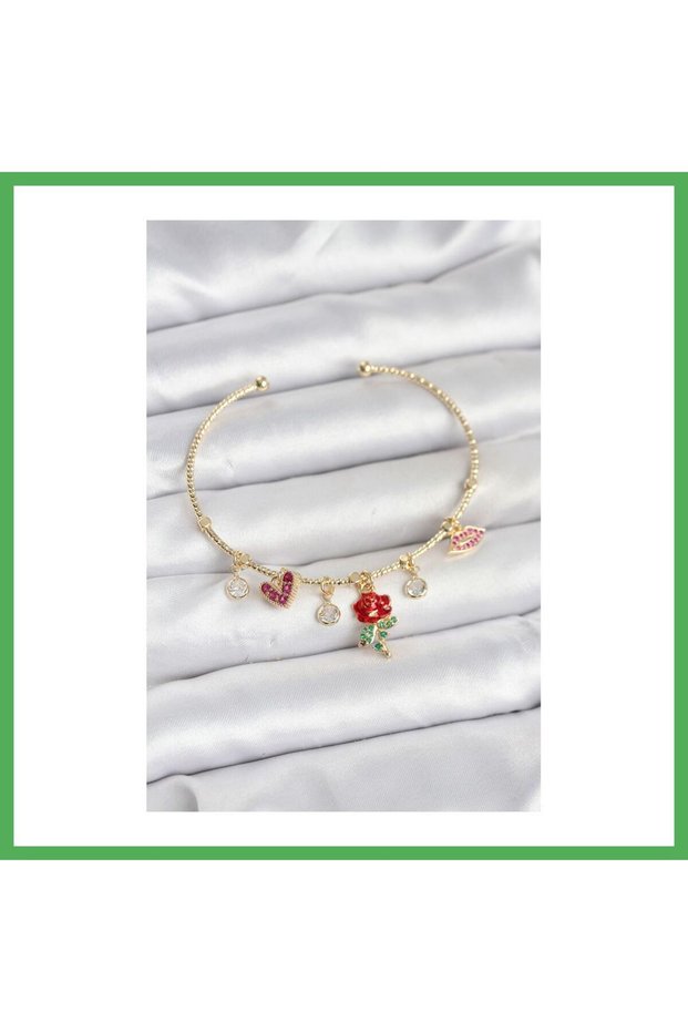 Rose Charmlı Gold Color Brass Women's Bracelet Bezoss