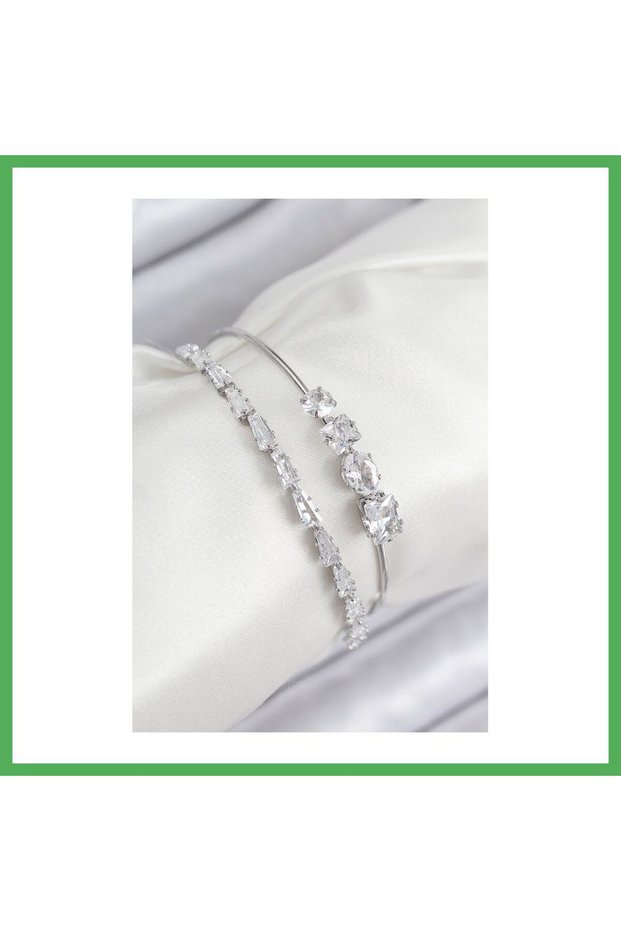 Brass Zircon Stone Waterway Model Silver Color Women's Bracelet Bezoss