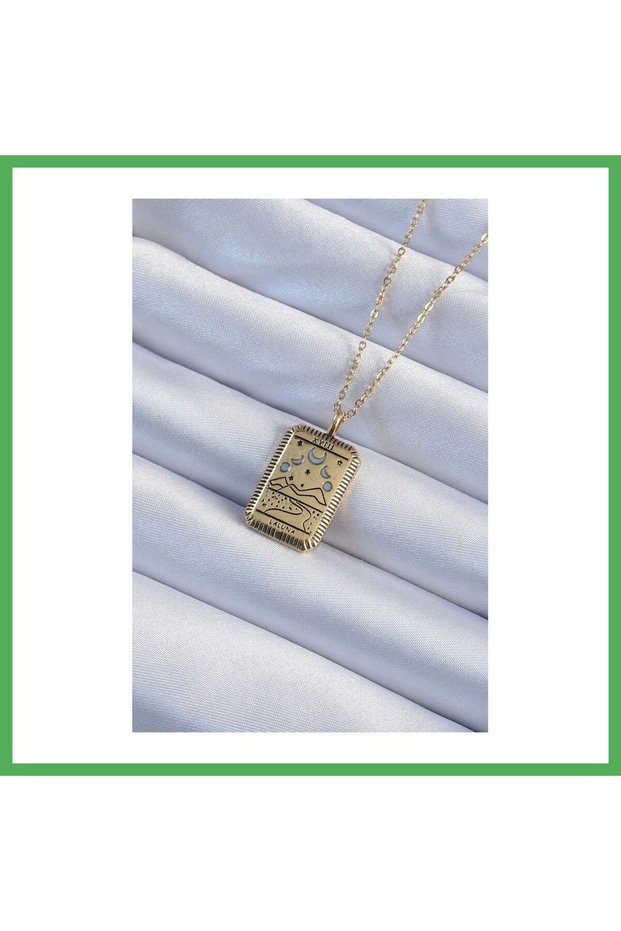 316L Steel Chain Antique Gold Color Moon Figured Tarot Necklace Bezoss