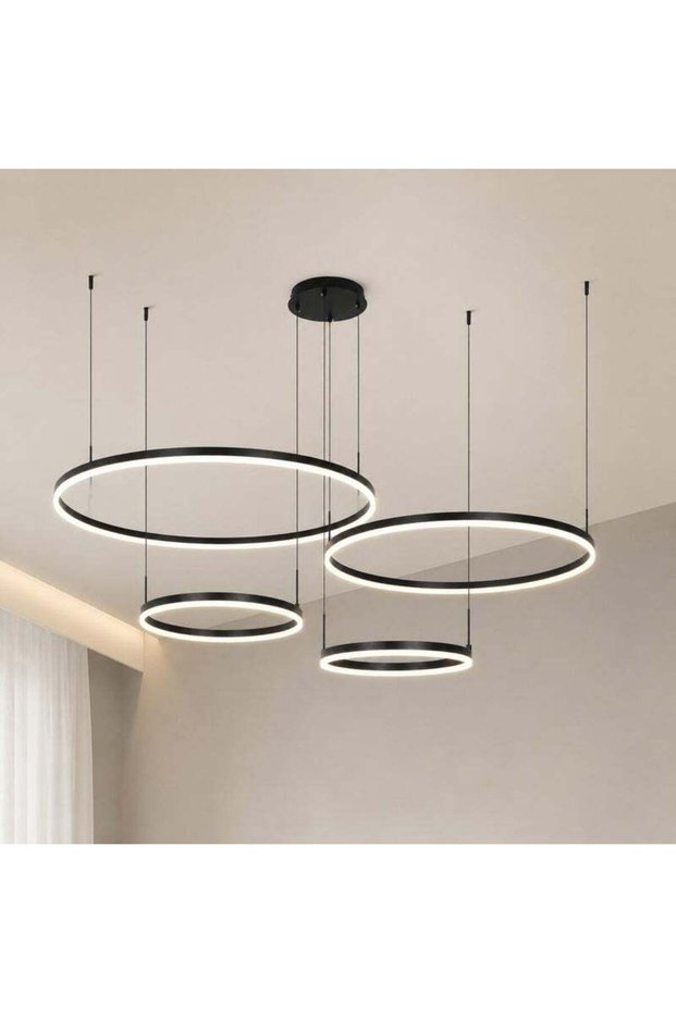 YATAI LIGHTING Modern LED Chandelier, 159W Dimmable 4-Ring Black Iron and Acrylic Light with Remote