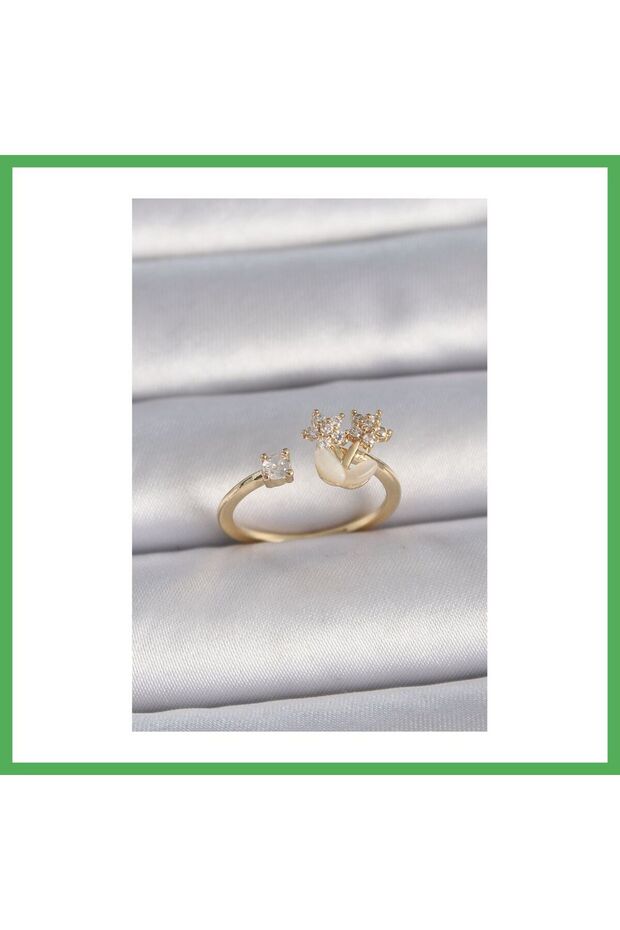 Brass Gold Color Adjustable Zircon Stone Star Model Women's Ring Bezoss