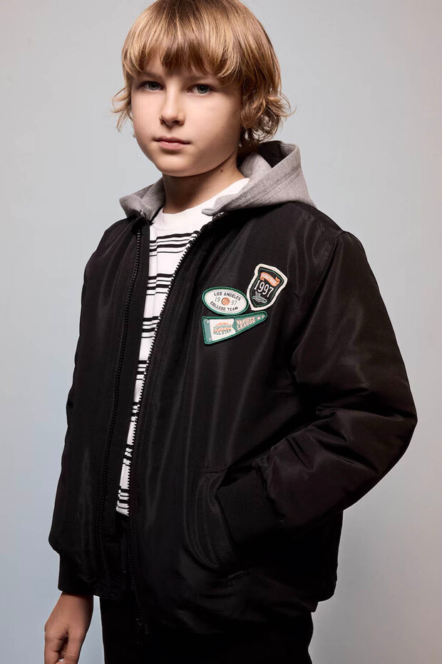Windproof Detachable Hooded Bomber Black Boy's Coat H0201A8/Bk27