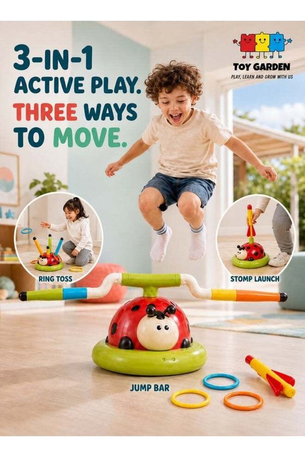 3-in-1 Outdoor & Indoor Toy Set for Kids – Musical Jump, Ring Toss Game & Rocket