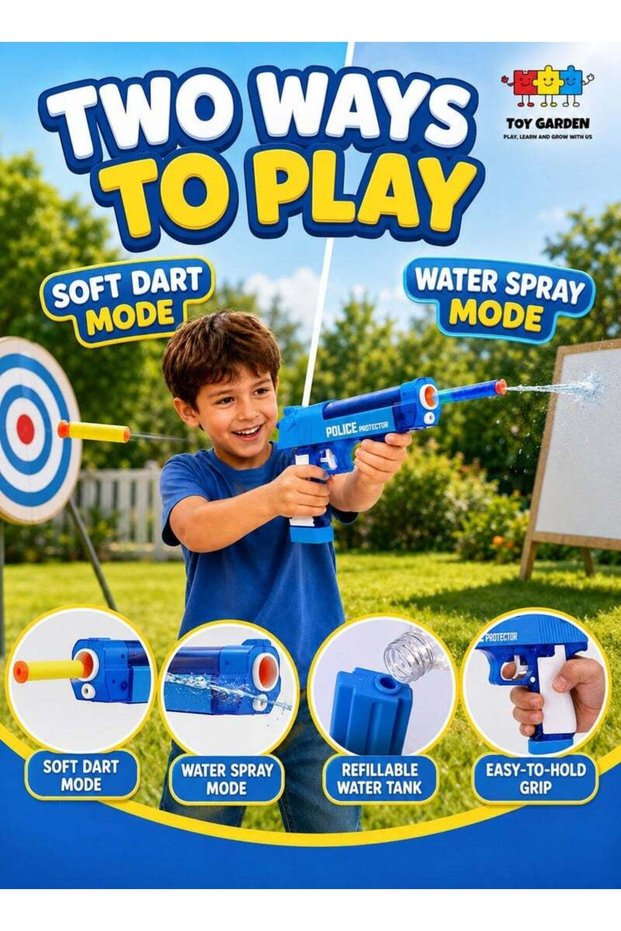2-in-1 Soft Bullet Gun & Water Gun Set with Handcuff and Police Badge – Kids Police Role