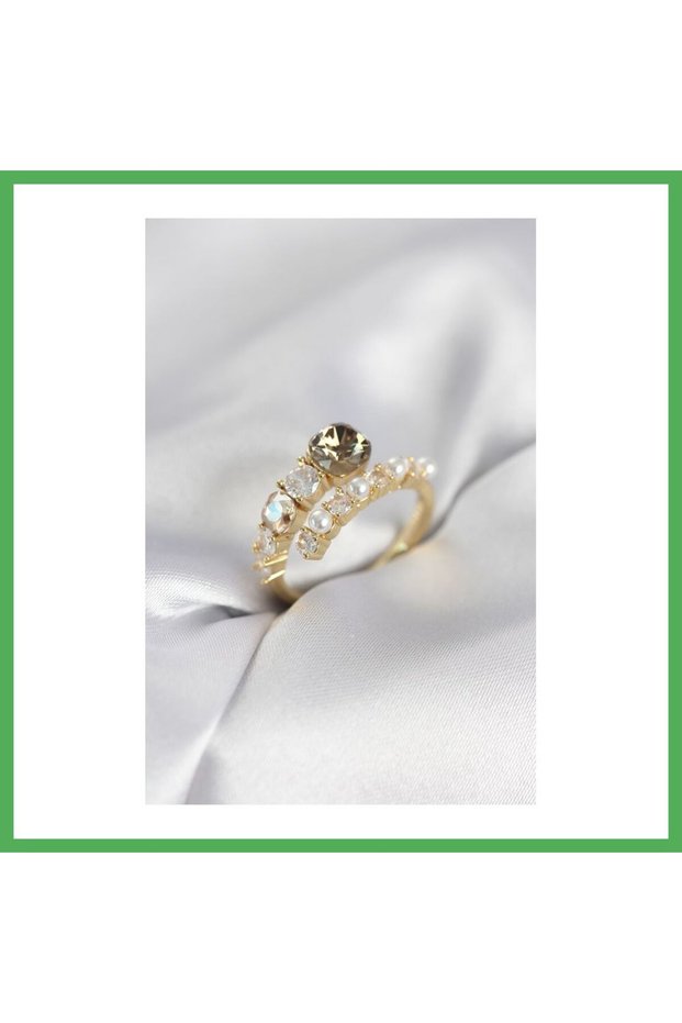 Gold Color Brass Zircon Stone Pearl Women's Ring Bezoss