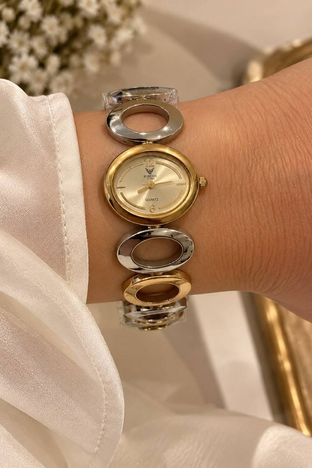 Women's Wristwatch with White Dial Steel and Plated 20X25Mm Japanese Mechanism