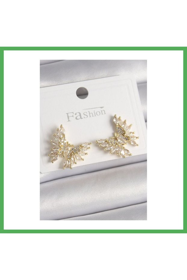 Brass Gold Color Zircon Stone Butterfly Model Women's Earrings Bezoss