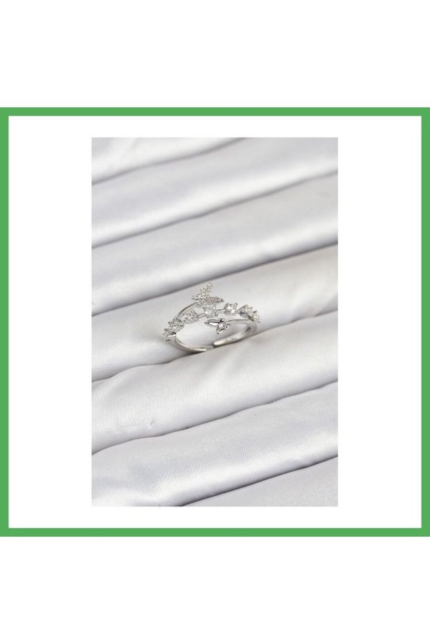 Brass Silver Color Zircon Stone Butterfly Model Women's Ring Bezoss