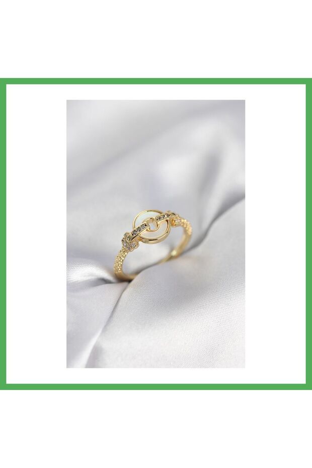 Gold Color Circle Shape and Zircon Stone Women's Ring Bezoss