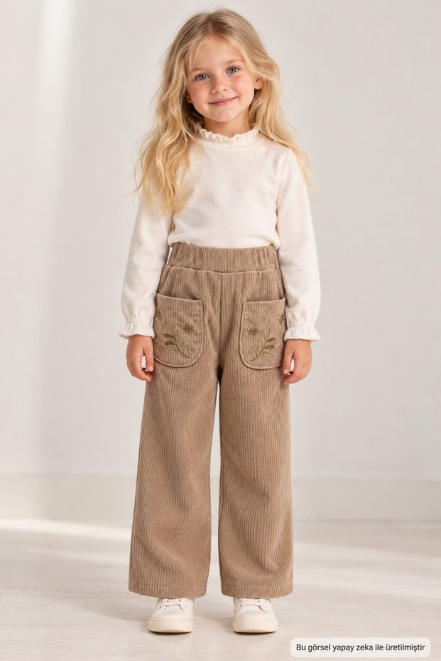 Girl's Pants 100% Cotton Corduroy Embroidered