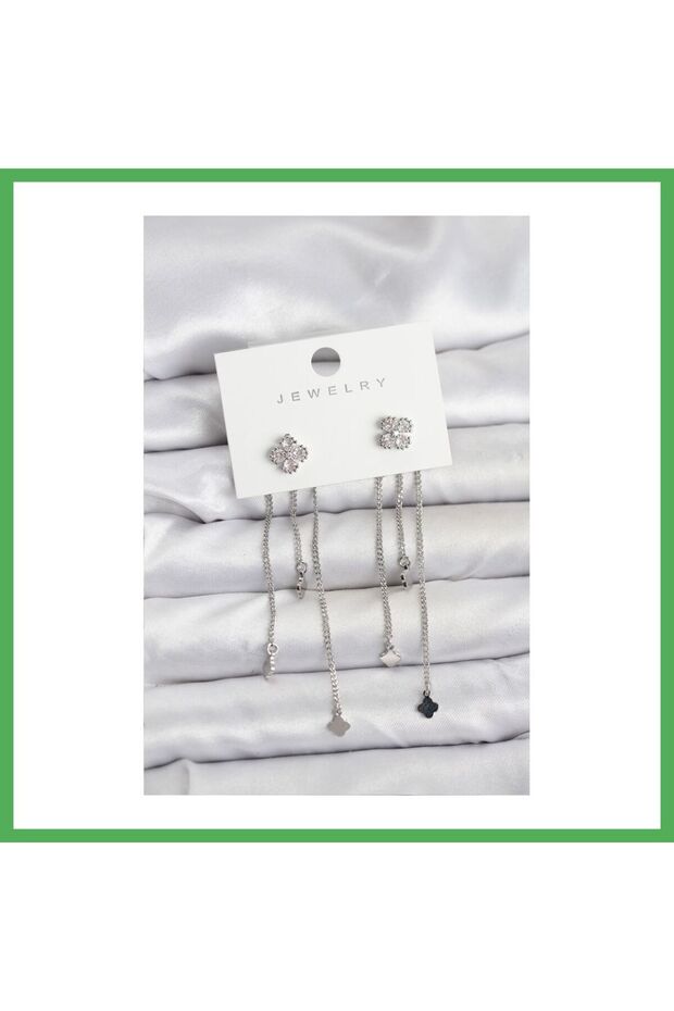 Brass Silver Color Clover Model Dangle Women's Earrings Bezoss