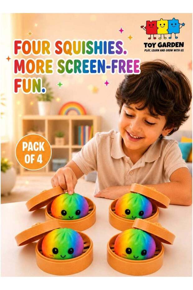 Pack of 4 Squishy Dumpling Fidget Toys, Multicolor Steamed Bun Squeeze Toys, Soft