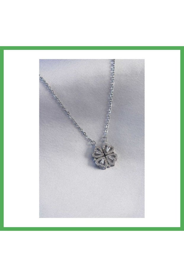 316L Steel Silver Color Openable Clover Model Women's Necklace Bezoss