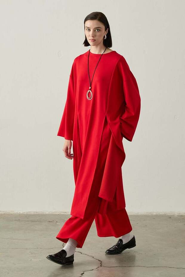 Red Piece Tunic Trouser Set