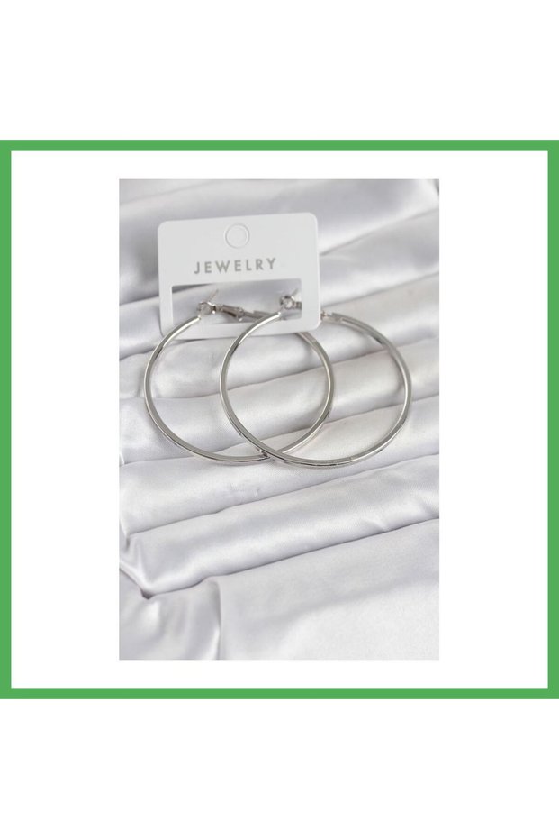 Silver Color Brass Cornered Edge Hoop 54 mm Women's Earrings Bezoss