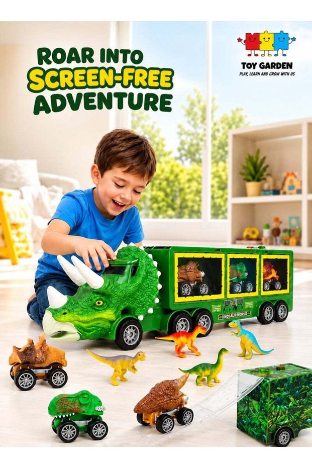 Dinosaur Toy For Boys - Dinosaur Toys Truck With Dinosaur Cars Set with Lights, Music