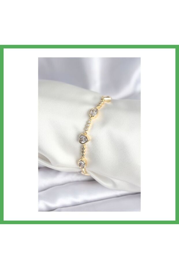 Brass Gold Color Zircon Stone Heart Model Women's Bracelet Bezoss