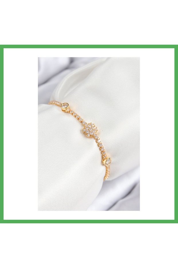 Brass Zircon Stone Snowflake Model Gold Color Elevator Women's Bracelet Bezoss