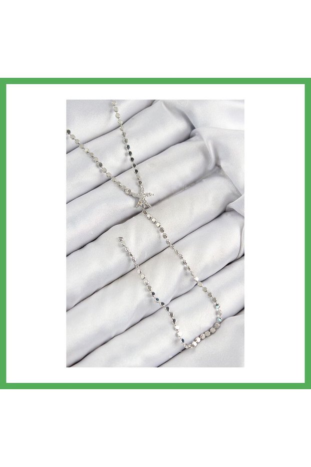 Brass Zircon Stone Crushed Chain Starfish Model Silver Color Y Necklace Bezoss