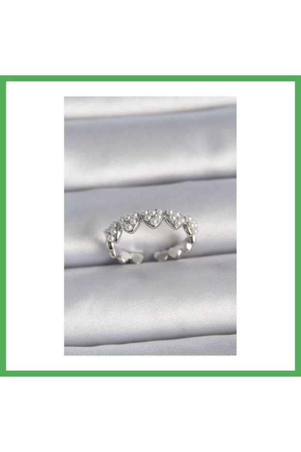 Brass Silver Color Adjustable Model with Pearls Women's Ring Bezoss