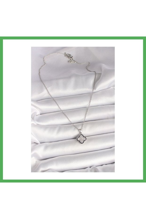 316L Steel Silver Color Chain Zircon Stone Clover Model Women's Necklace Bezoss