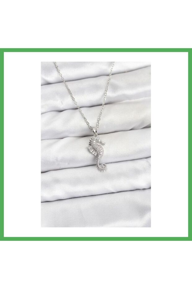 316L Steel Chain Silver Color Sea Horse Model Zircon Stone Women's Necklace Bezoss
