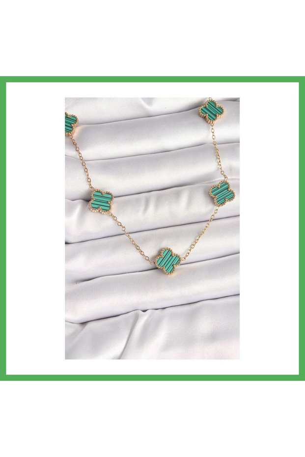 316L Steel Gold Color Chain Green Clover Model Women's Necklace Bezoss
